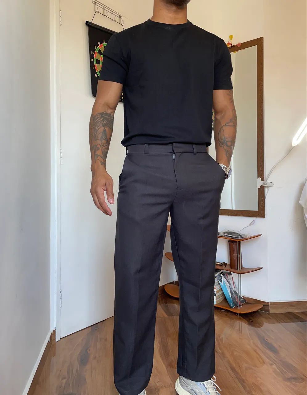 Calça de alfaiataria preta tramada 40 - Foto 2