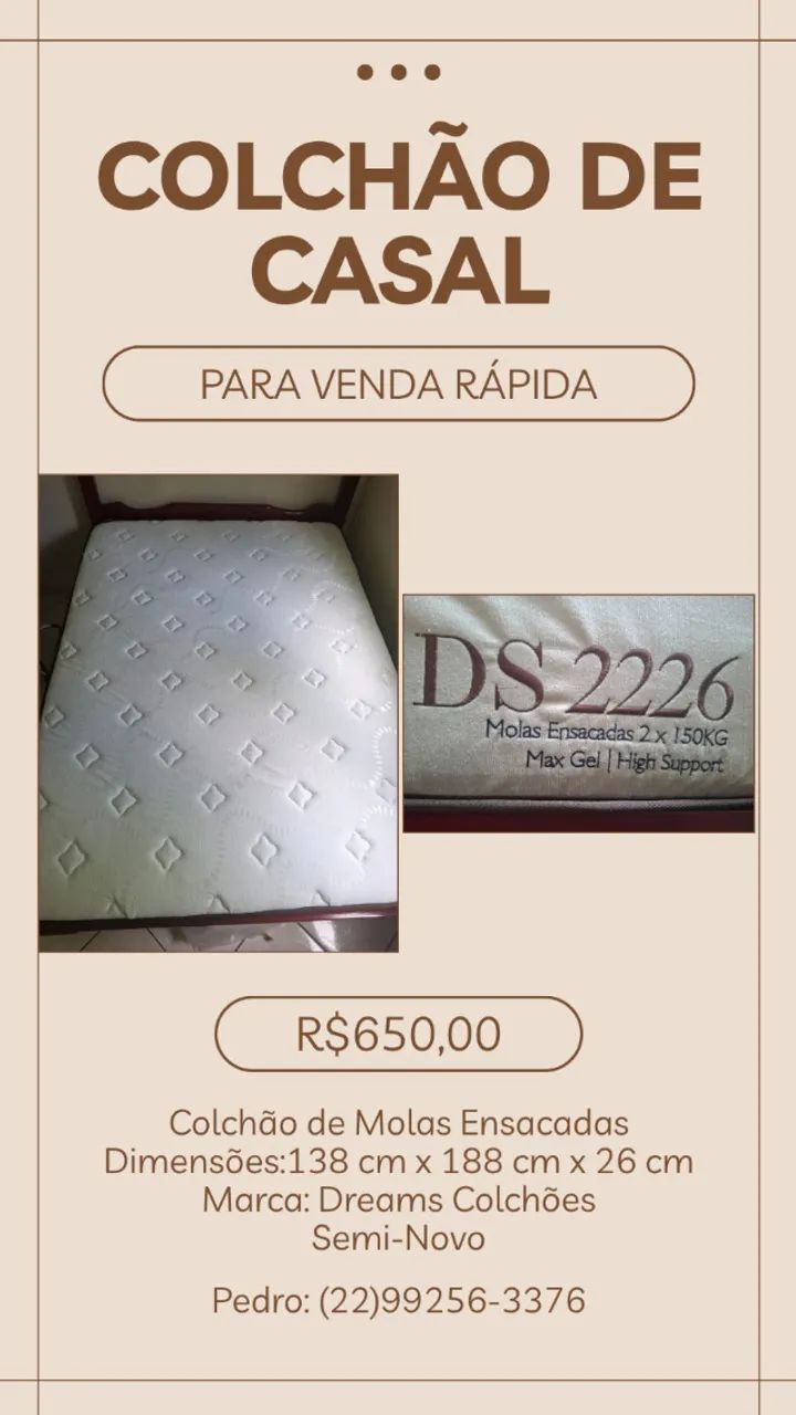Colchão de Molas Ensacadas de Casal