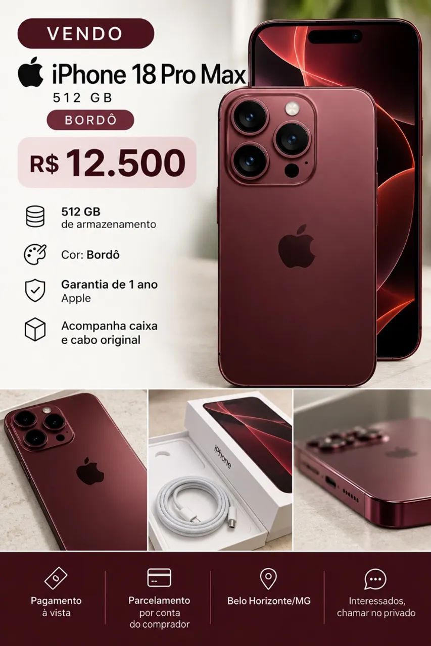 iPhone 18 Pro Max - 512 GB - Bordô