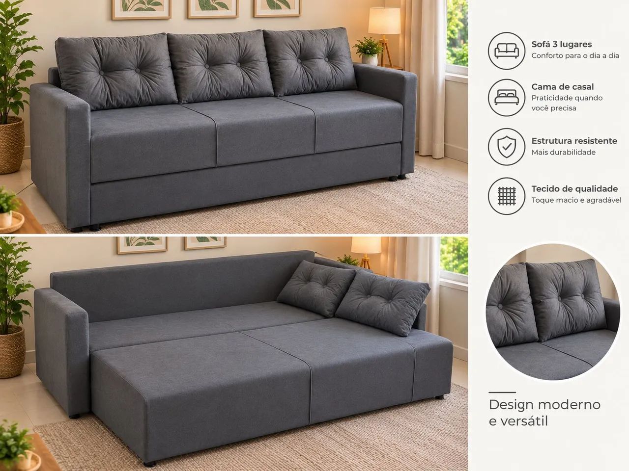 SOFÁ CAMA Moderno, Dupla utilidade, RESISTÊNCIA!