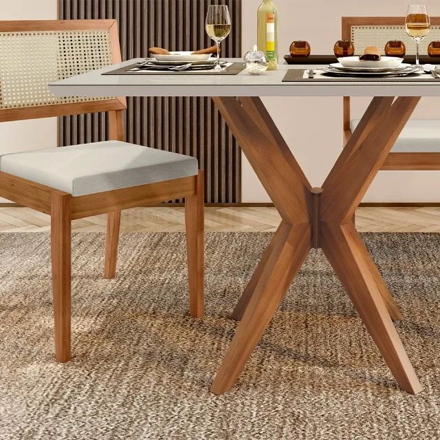 Mesa Retangular com Tampo de Vidro Off White - 4 Lugares - Foto 4