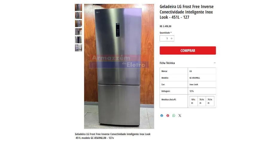 GELADEIRA LG 451L >>NOVA<< *ARMAZZEM DO ELETRO**