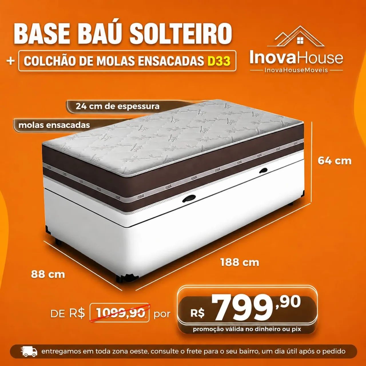 Base bau mais colchão d33