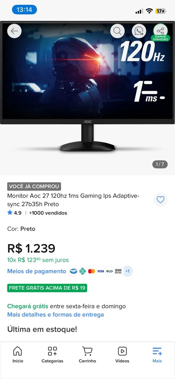 Monitor AOC 27 polegadas 120Hz com braço articulado  - Foto 3