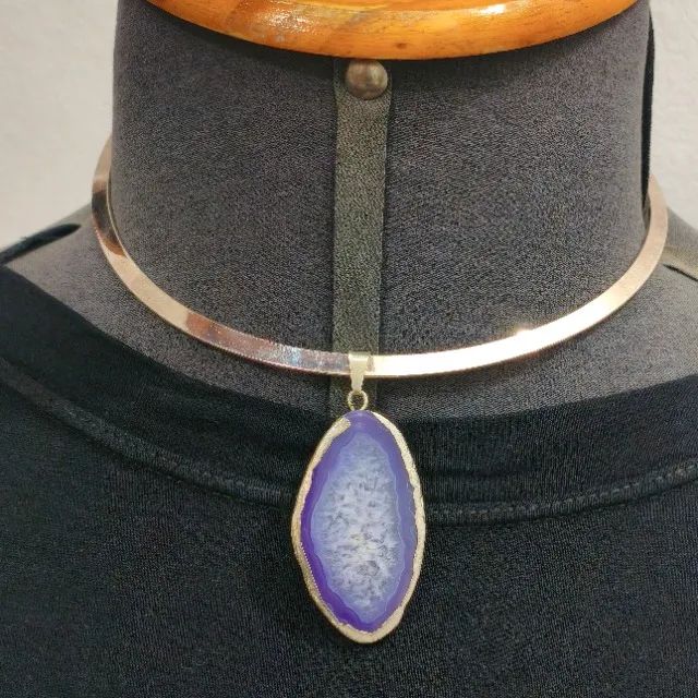 Choker aro prateado com pedra natural  - Foto 2