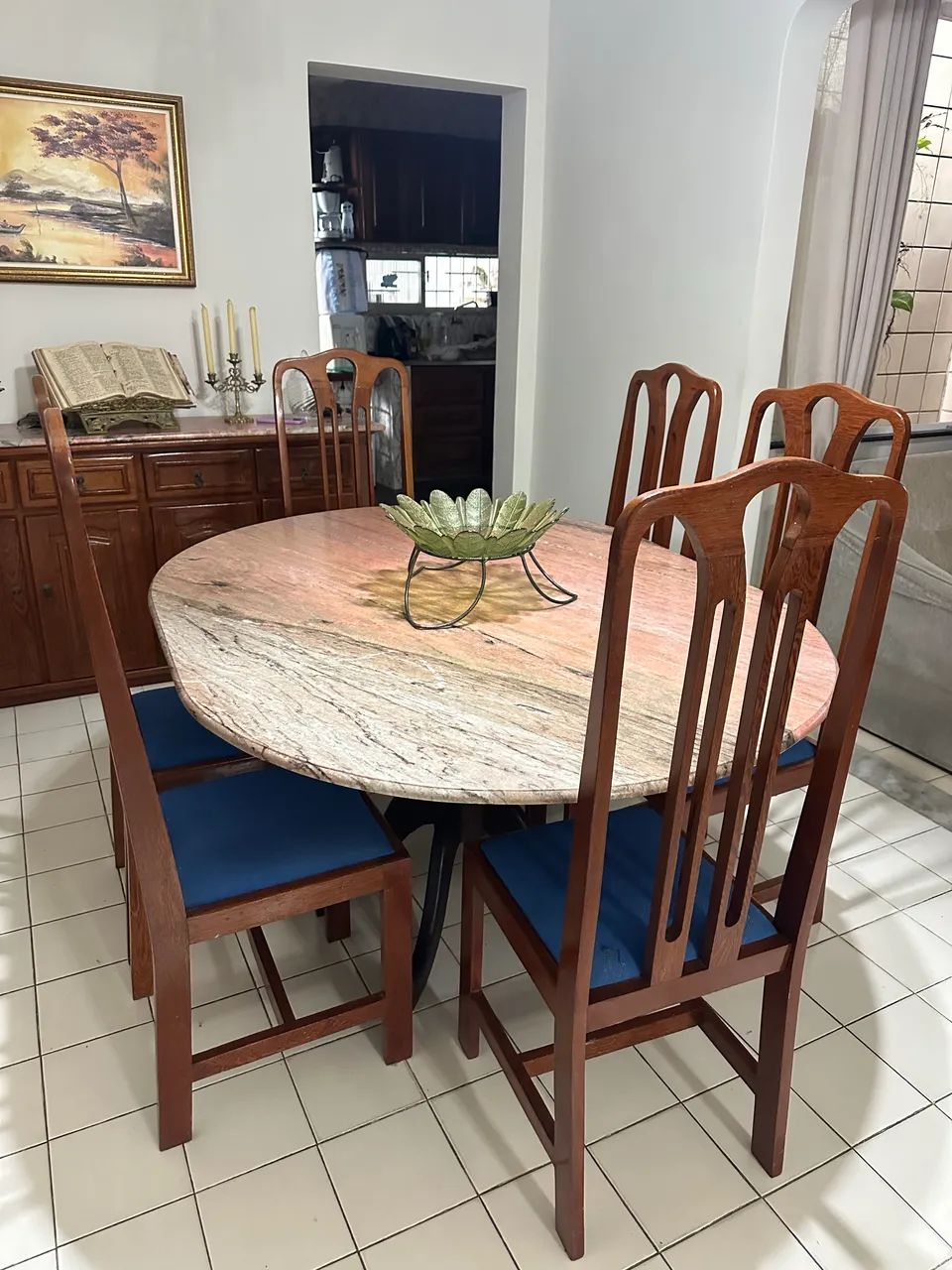 Mesa e buffet de madeira maciça com pedra natural - Foto 2