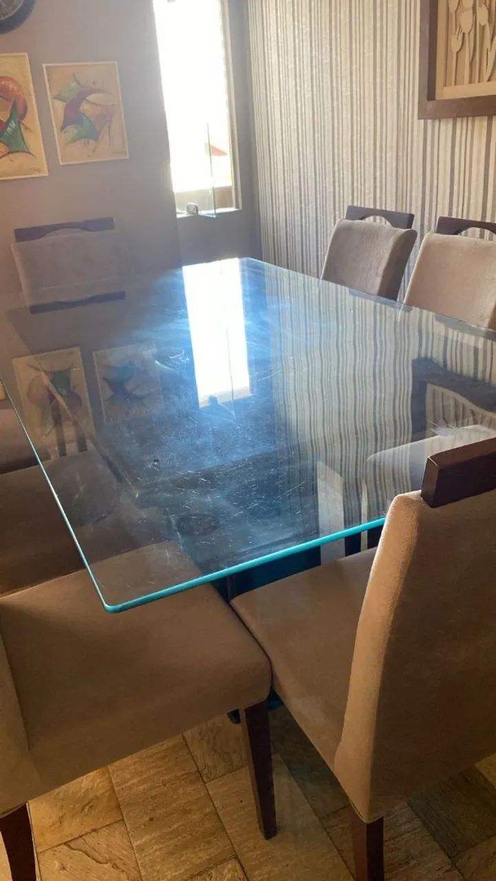 Mesa de granito com tampo de vidros (mais 8 cadeiras). - Foto 4