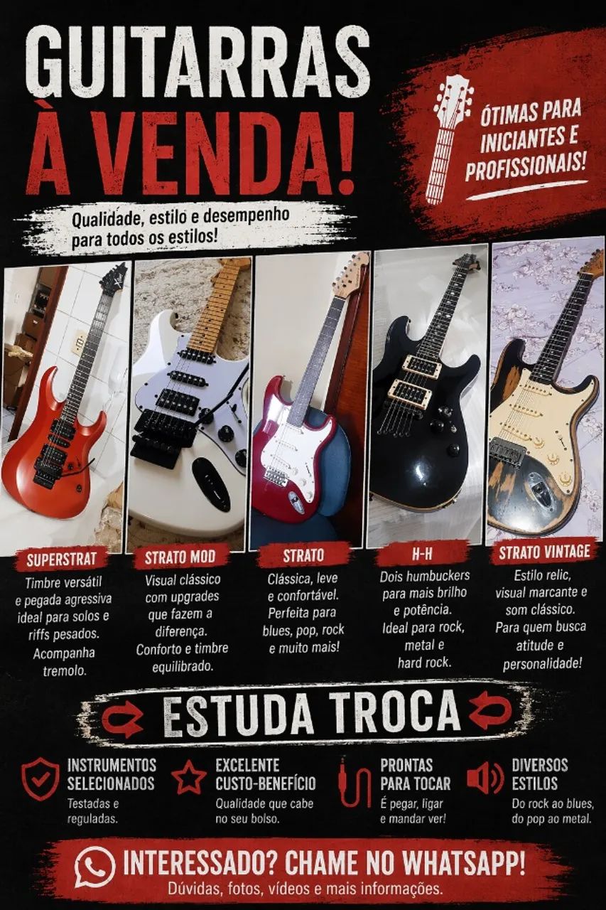 >> Guitarras Várias Marcas e Modelos Squier Giannini Washburn Eagle Cort Schecter Tagima