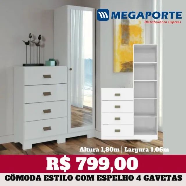 Cômoda 4 Gavetas 1 Porta com Espelho (NOVO) Entrega Grátis! 