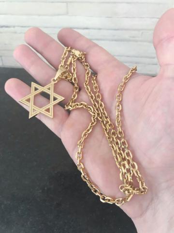 Corrente e pingente estrela de davi, banhado a ouro - Foto 2