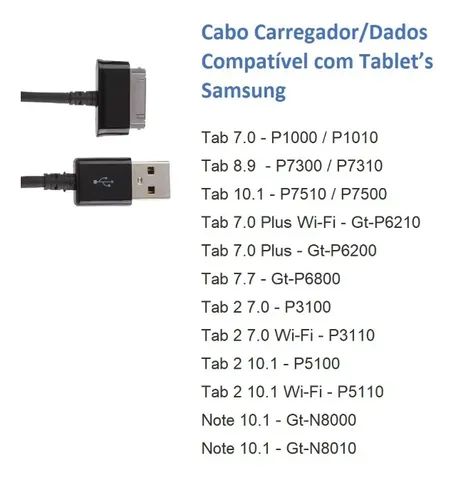 Cabo Carregador/dados Usb para Tablet Samsung P3110 P1000 P3100 - Foto 3