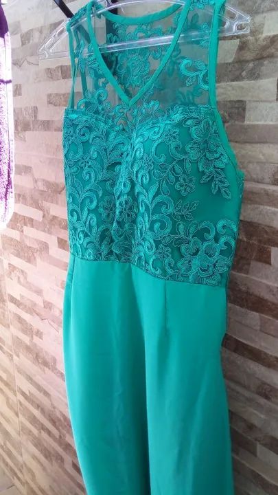 Vestido Longo Verde tiffany busto em Renda - Foto 4