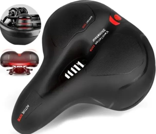 Banco Selim Gel Anatômica Bicicleta 2 Molas Largo Bike Fita Refletiva Segurança Pedala - Foto 2