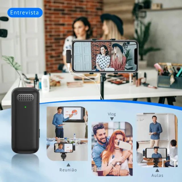 Microfone de Lapela USB-C Tipo C Duplo Sem Fio Caixa de Carregamento com Display - Foto 5