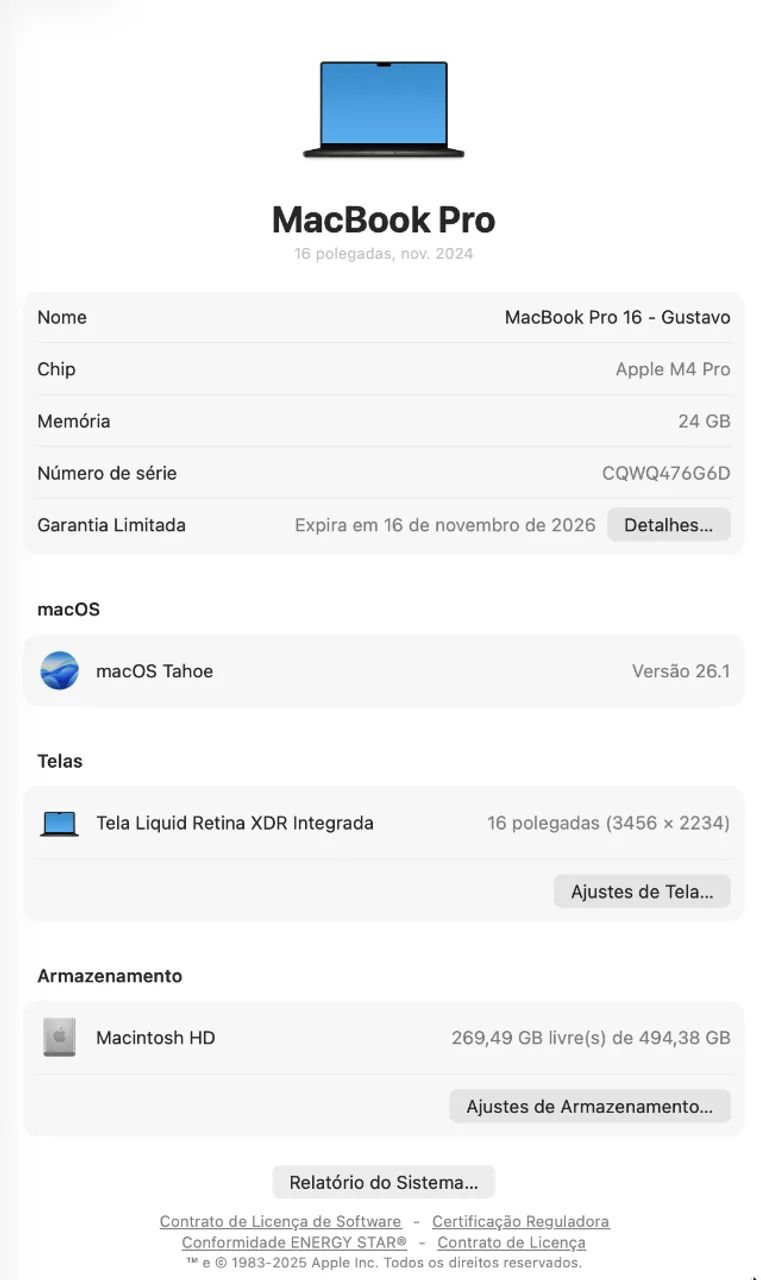 Macbook Pro 16" Polegadas Chip M4 Pro Memoria 24gb 512gb - Foto 2