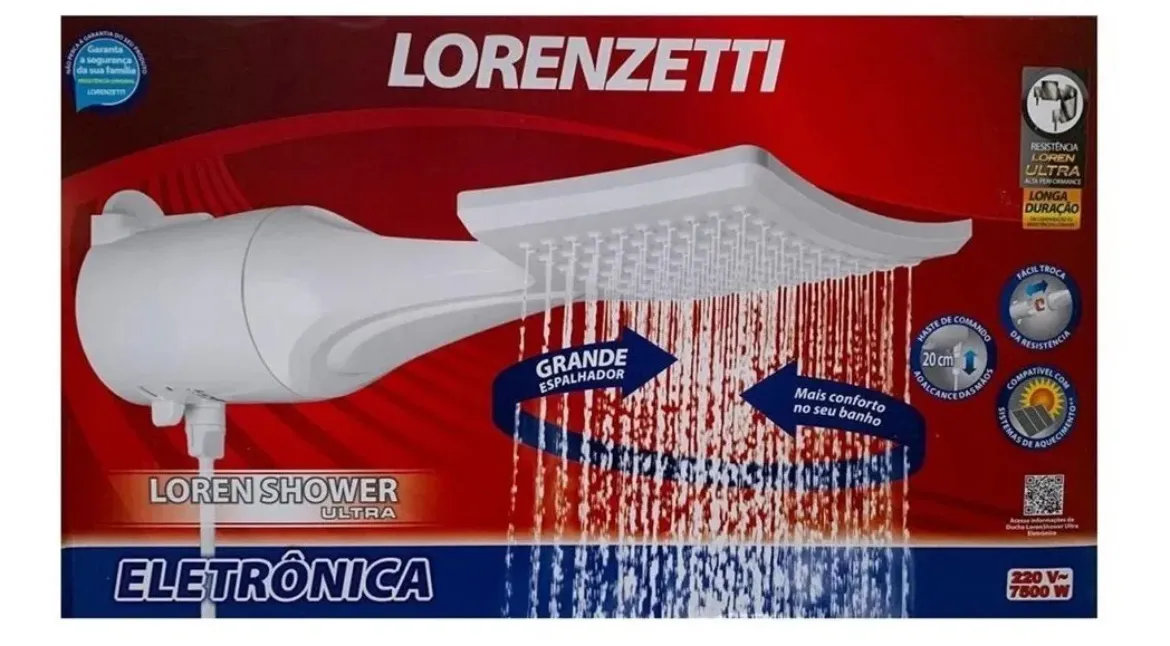 Chuveiro Ducha Elétrico Quadrado Branco Loren Shower Quente 220V