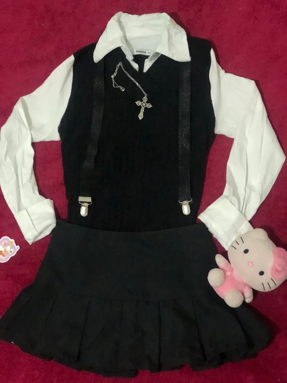 Mini saia preta plissada alt
