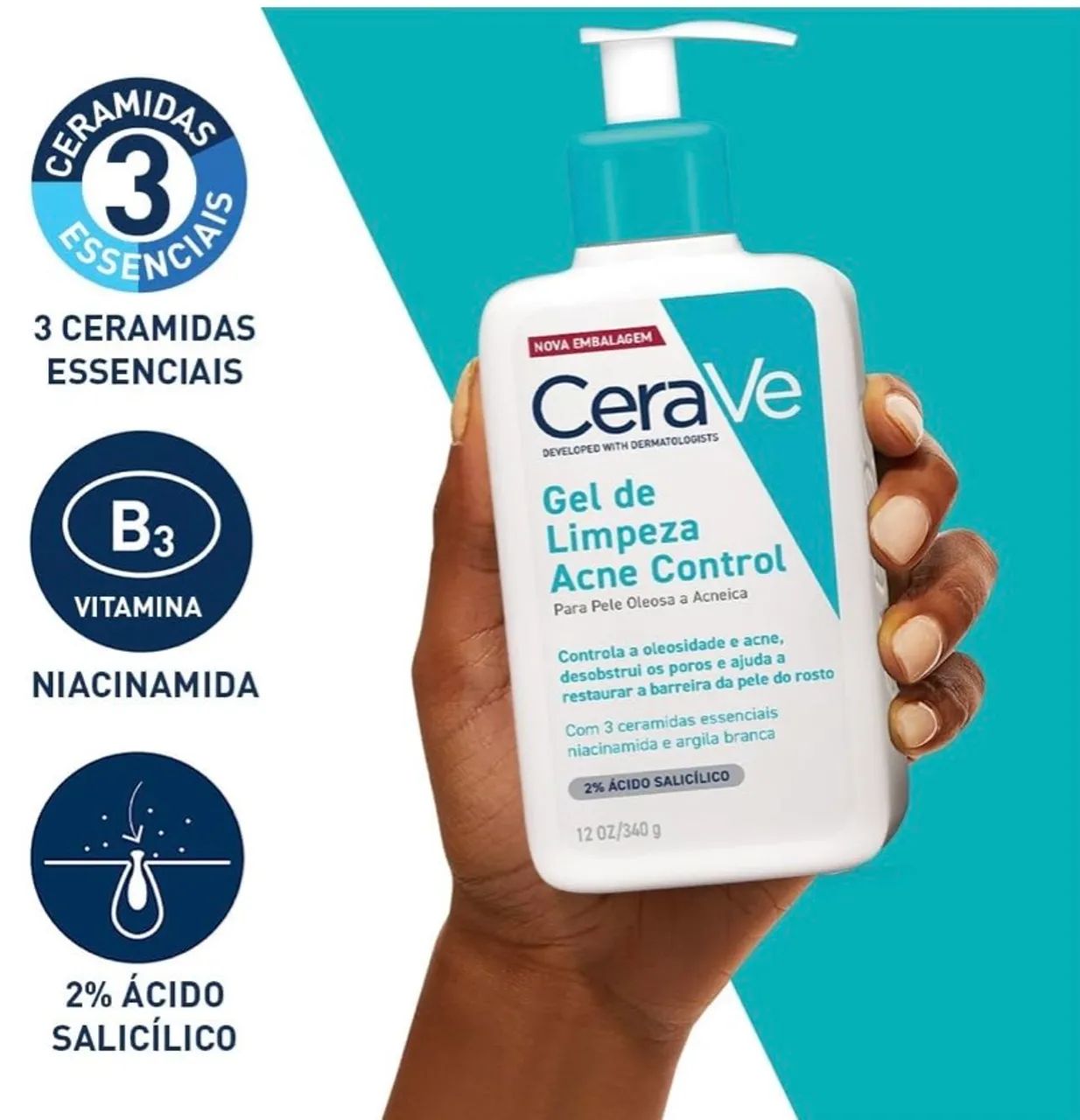 CeraVe Gel de Limpeza Acne Control - 2% Ácido Salicílico - 340g - Foto 2