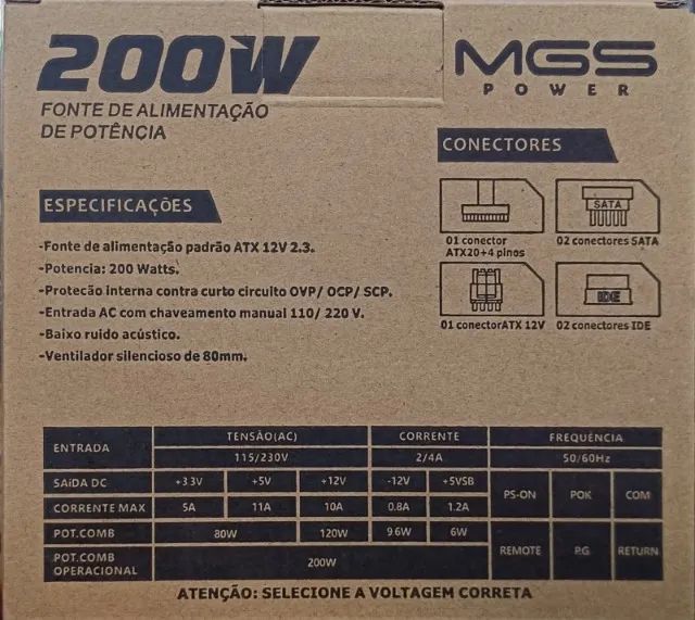A Fonte ATX 200W MGS - nova -  para pc -  desktop - Foto 2