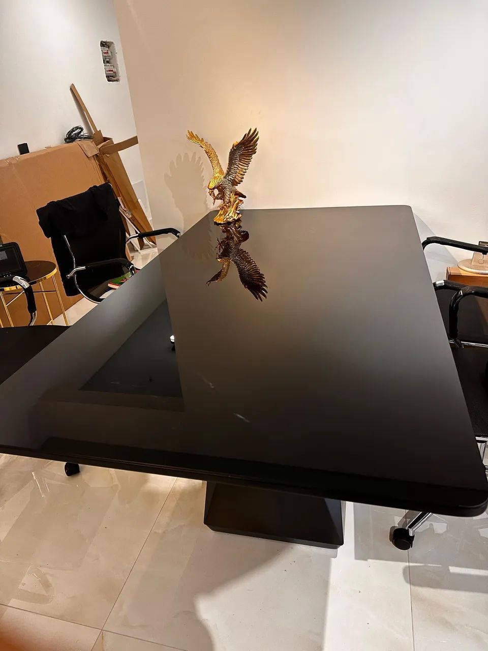 Mesa Vidro Preta Laqueada Jantar ou Escritório