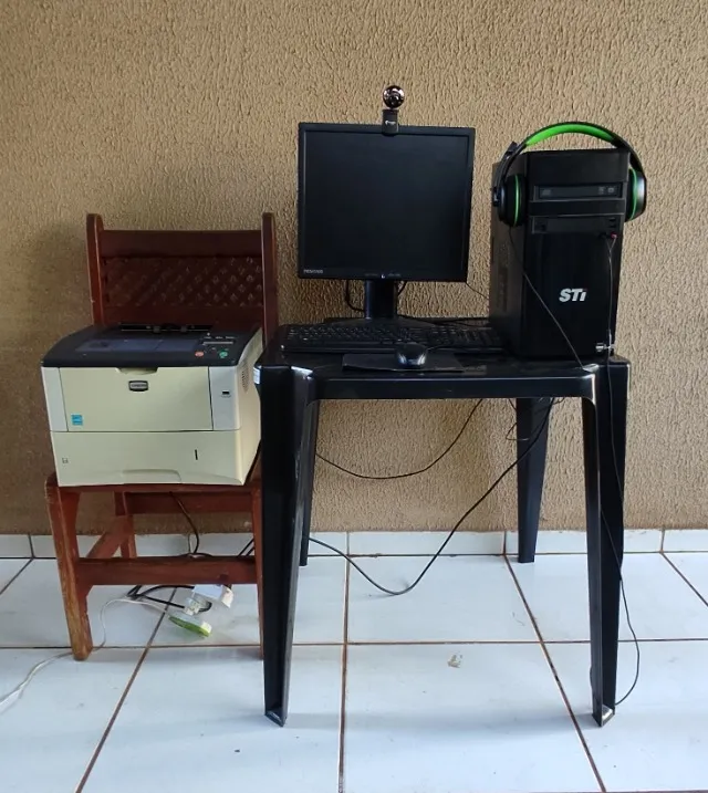 Conjunto Excelente - Computador Web Cam Fone de Ouvido Impressora