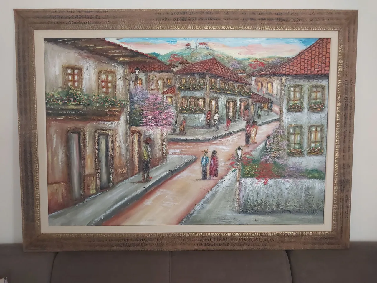 Quadro em pintura a óleo em relevo "Municipio" 140x110cm
