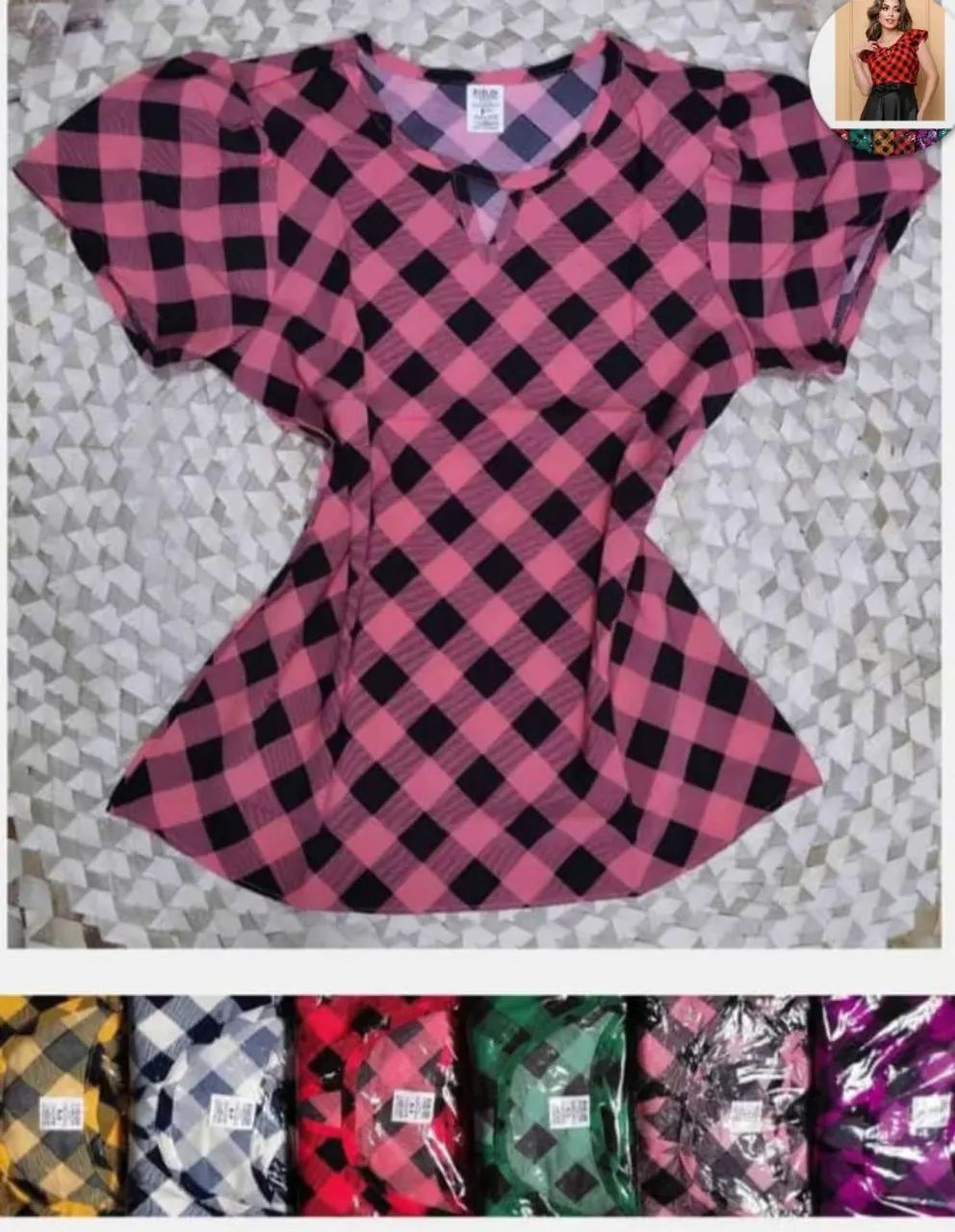 Blusa xadrez rosa feminina