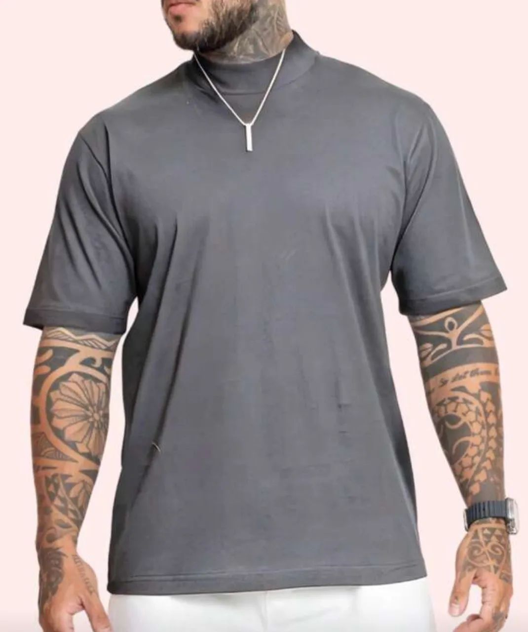 Camiseta Oversized Cinza Lisa Algodão 