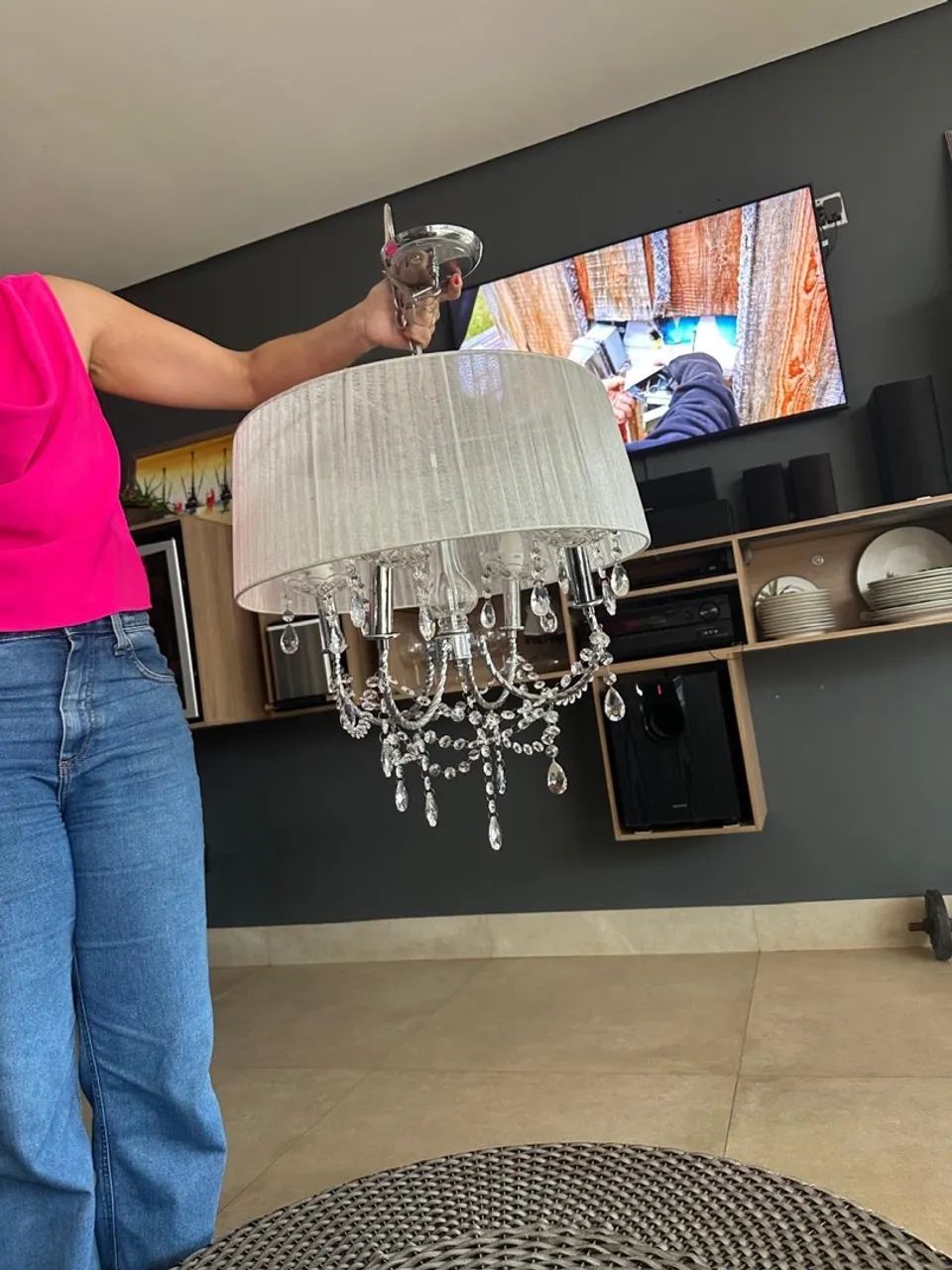 Lustre com Cúpula em Tecido