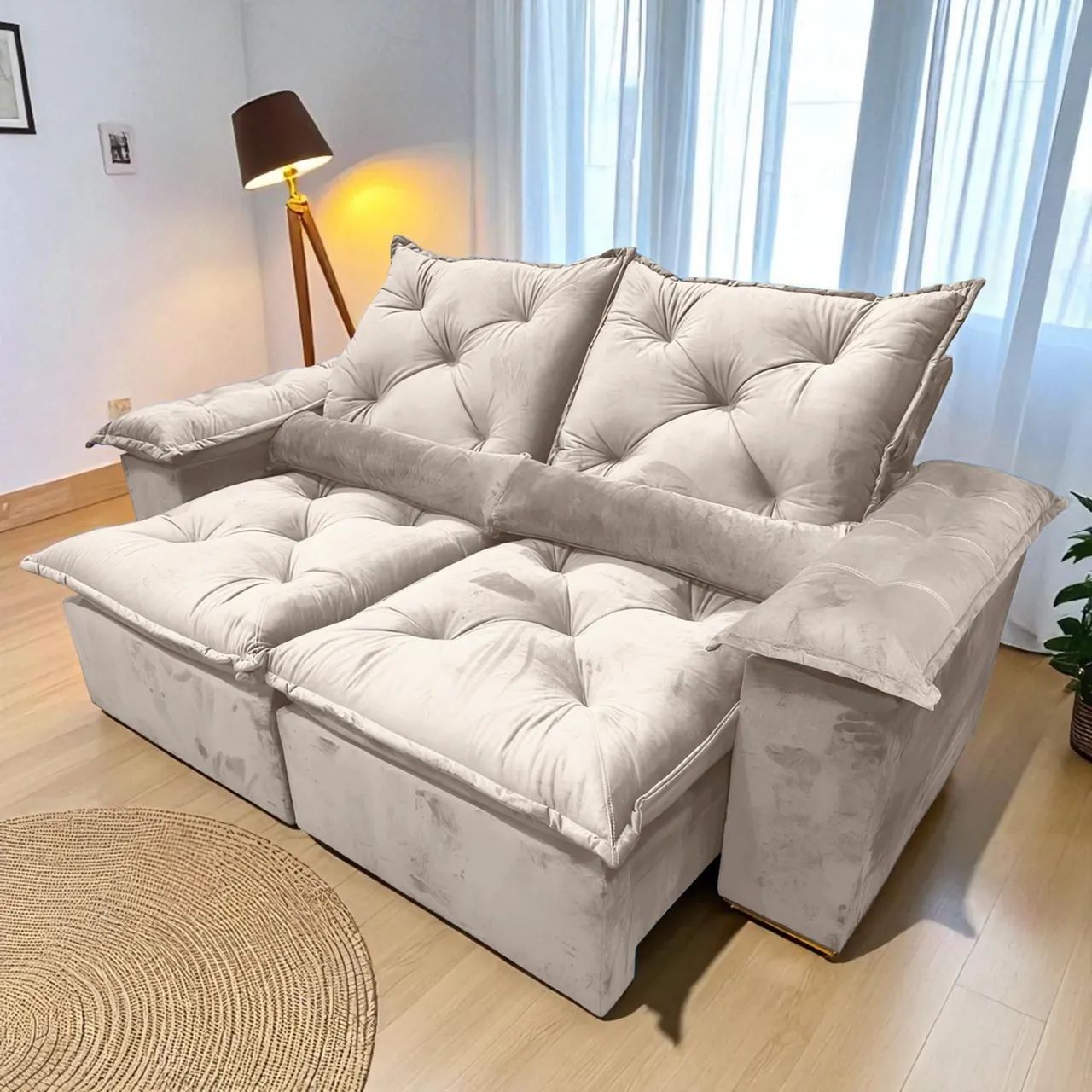Sofá Retrátil e Reclinável Bella  2,00 m Bege tt87