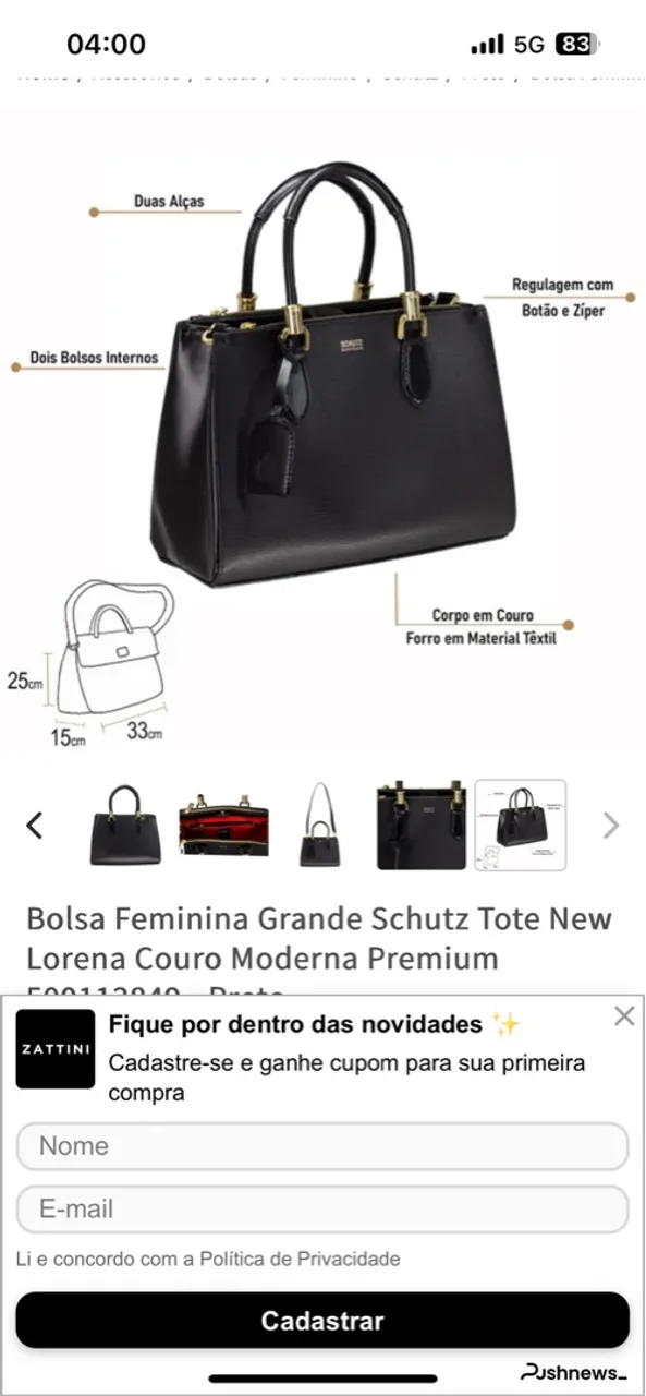 Bolsa Feminina Schutz Tote New Lorena Couro Premium
