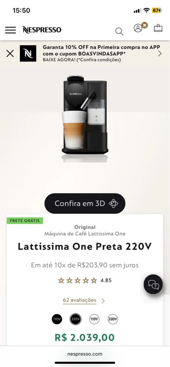 Nespresso Latissima One preta