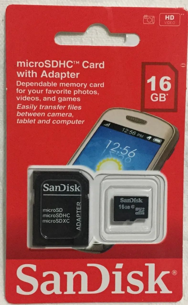 Cartão De Memória Micro Sd 16GB Sandisk Classe 4 Original Novo na Caixa Lacrada