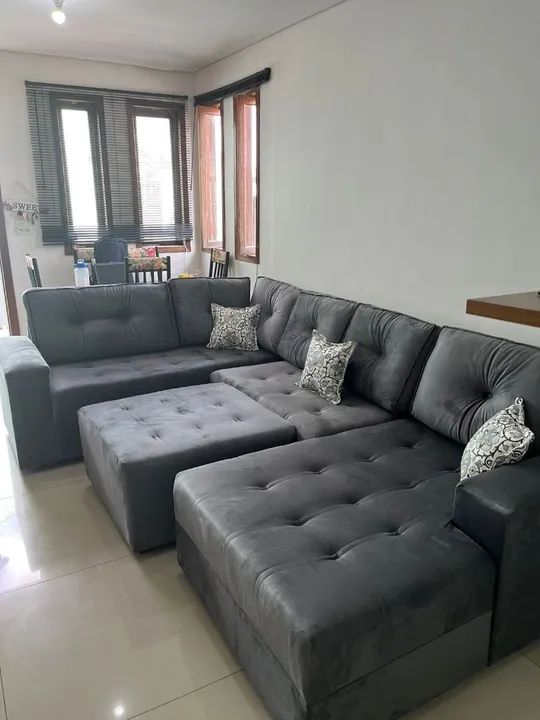 Sofá de Canto Cinza - 7 Lugares