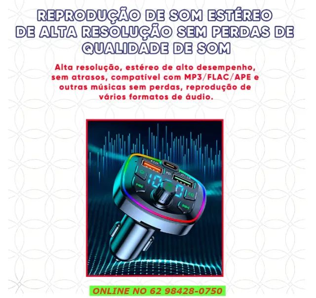 Adaptador Bluetooth Carro 5.1 Transmissor Fm Carregador 20w Veicular Com Porta Usb Tipo-c - Foto 5