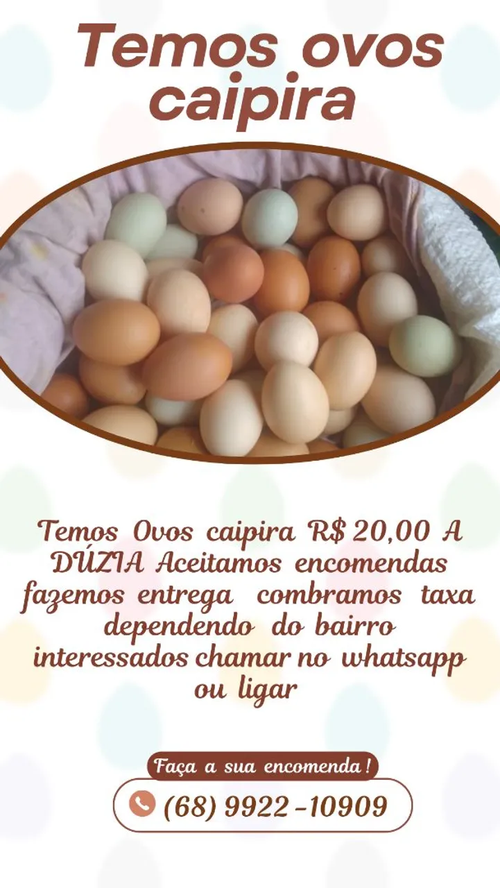 Ovos Caipira Frescos - Dúzia por R$20,00!