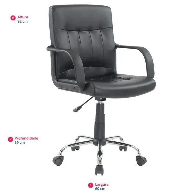 Cadeiras de Escritório de Couro Preta, Giratória e Ajuste de Altura  - Foto 3