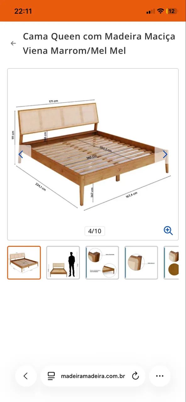 Cama de casal, madeira maciça nova  - Foto 2