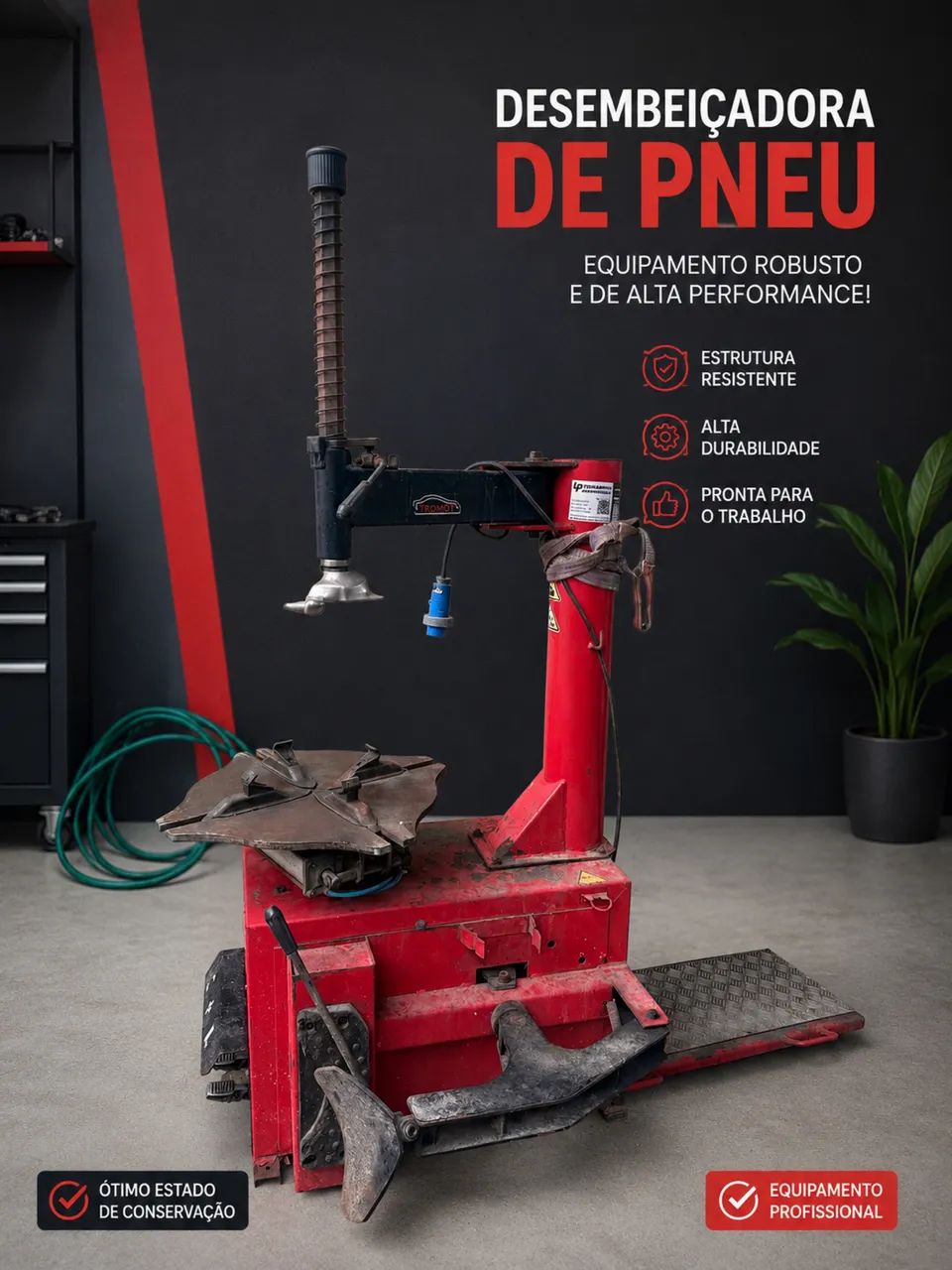 Máquina desembeiçadora de pneu e máquina de balancear roda