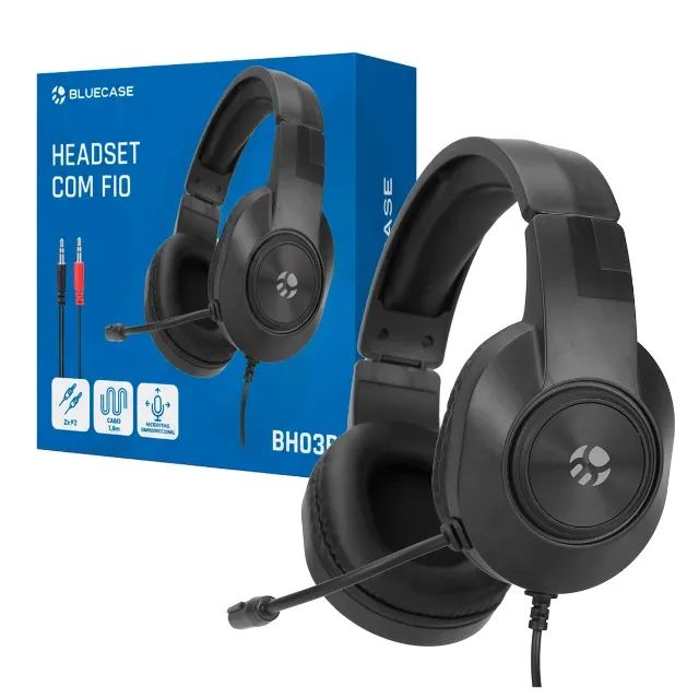 (Renz Informática) HEADSET C/ MICROFONE BLUECASE - P2 / 1.8M / OMNIDIRECIONAL - Novo!