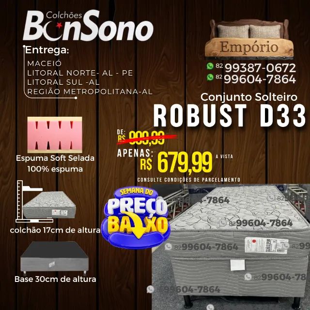 Conjunto solteiro d33 base e colchao pronta entrega Bonsono