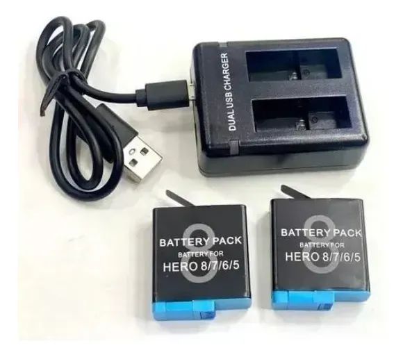 Carregador Duplo+2 Baterias 801 Para Gopro Hero 5-6-7-8 