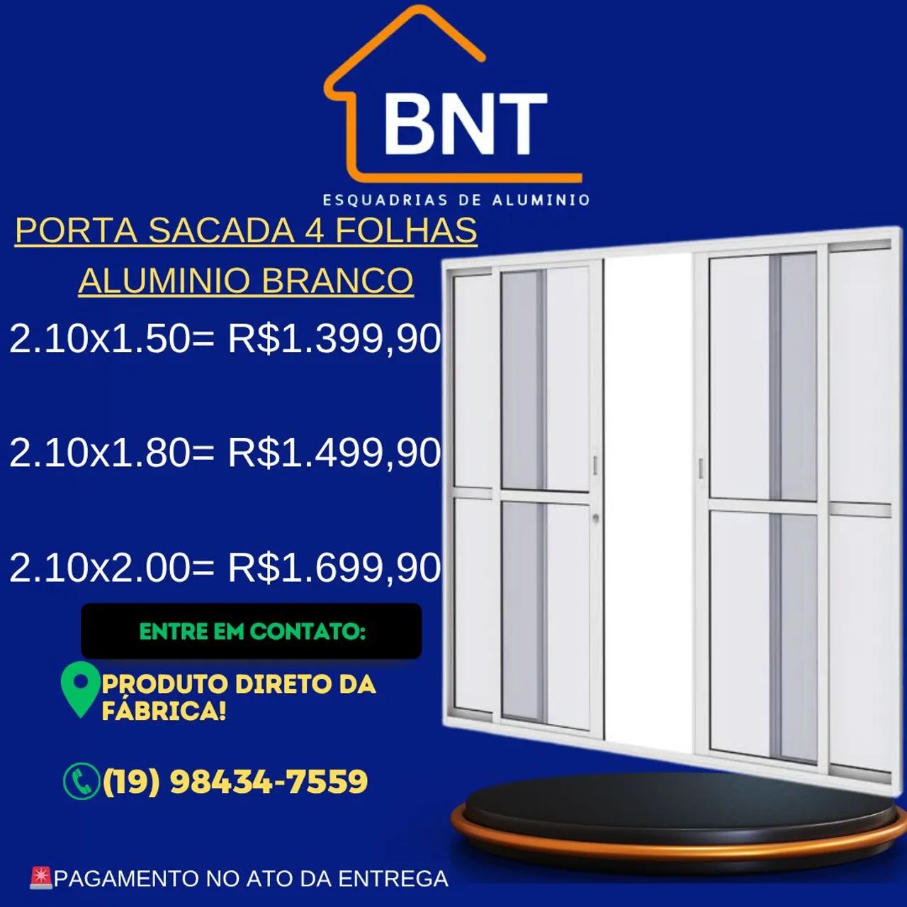 PORTA SACADA 4 FOLHAS ALUMÍNIO BRANCO 2.10X2.00