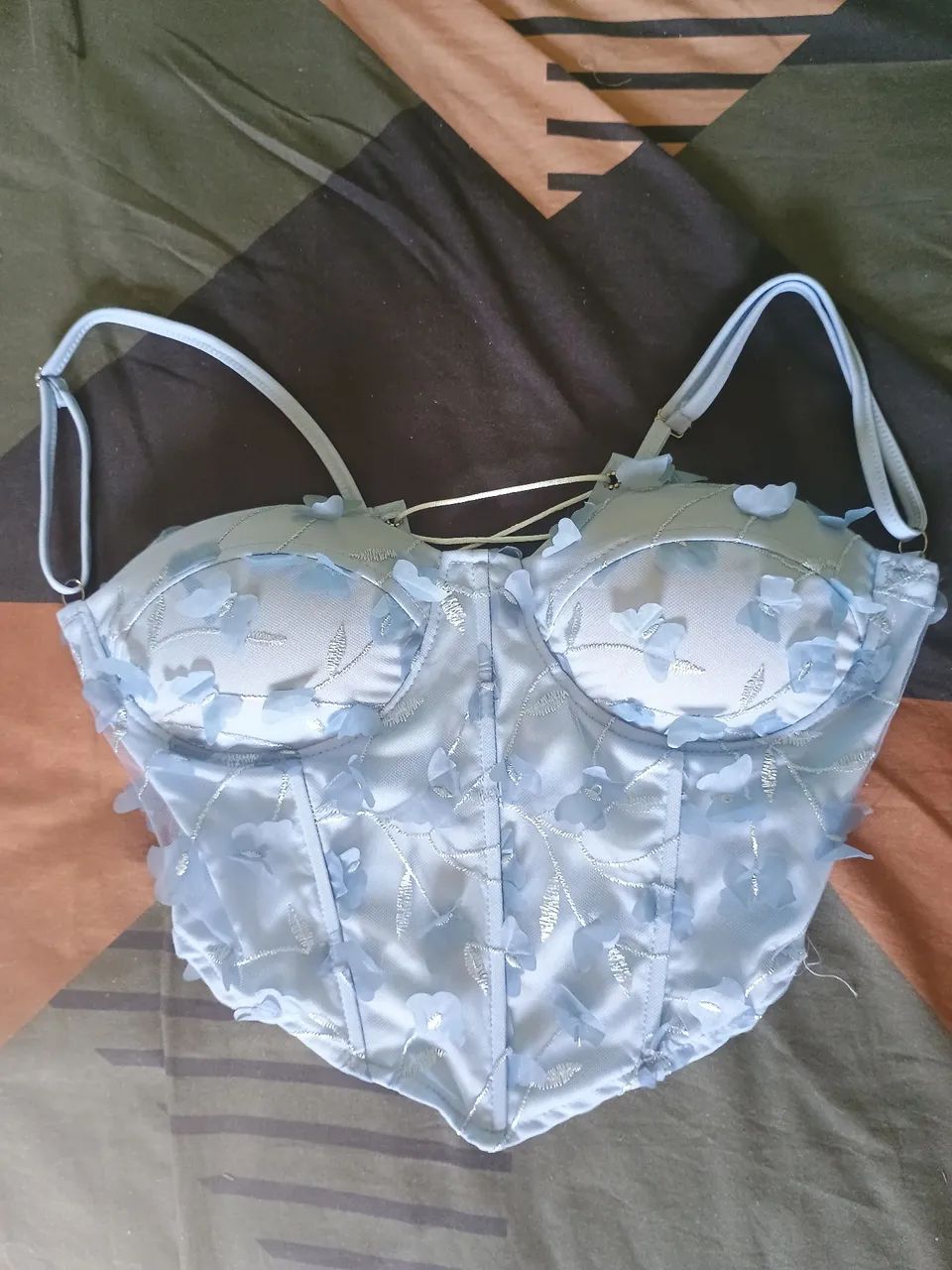 CORSET AZUL E BRANCO NOVO