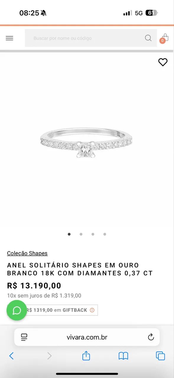 Anel solitário vivara 0,37ct