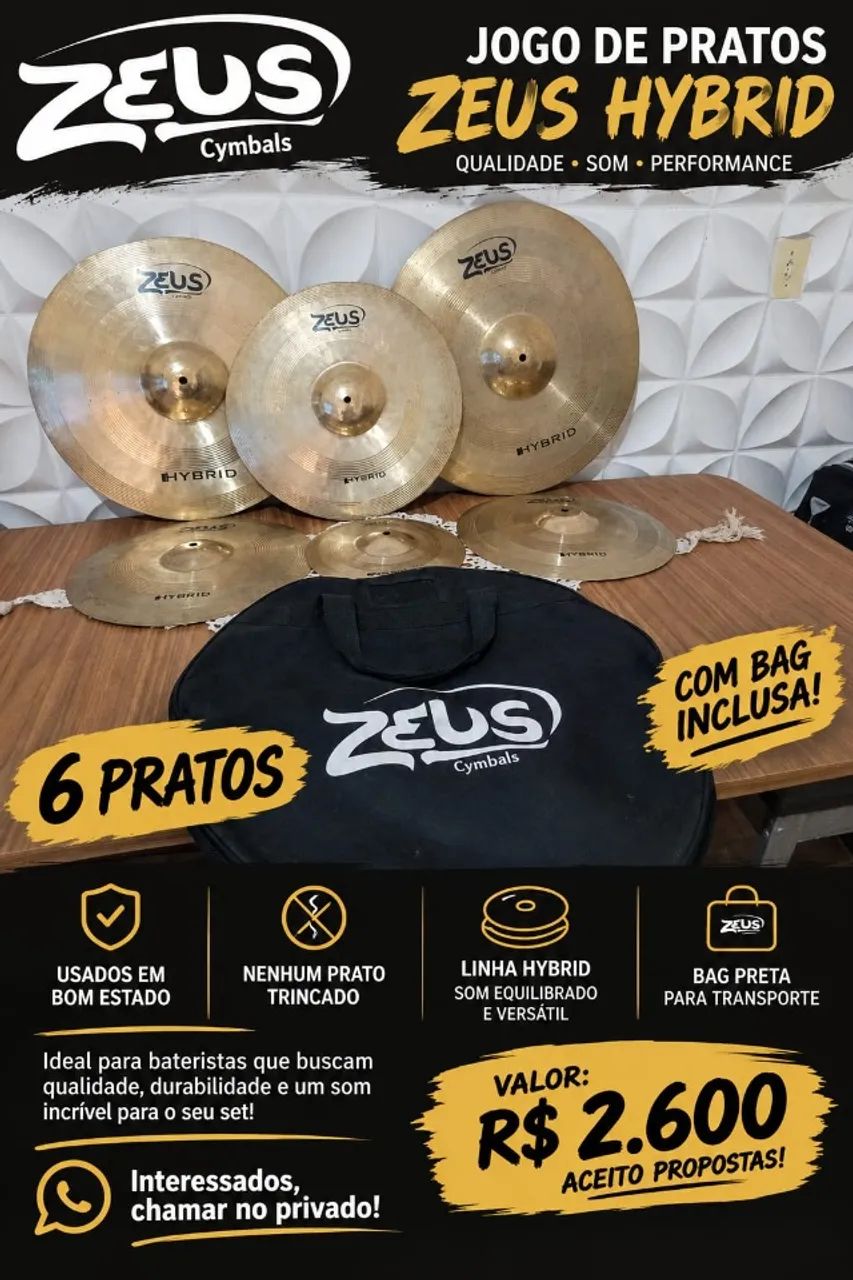 VENDE-SE JOGO DE PRATOS ZEUS HYBRID + BAG! - Instrumentos musicais