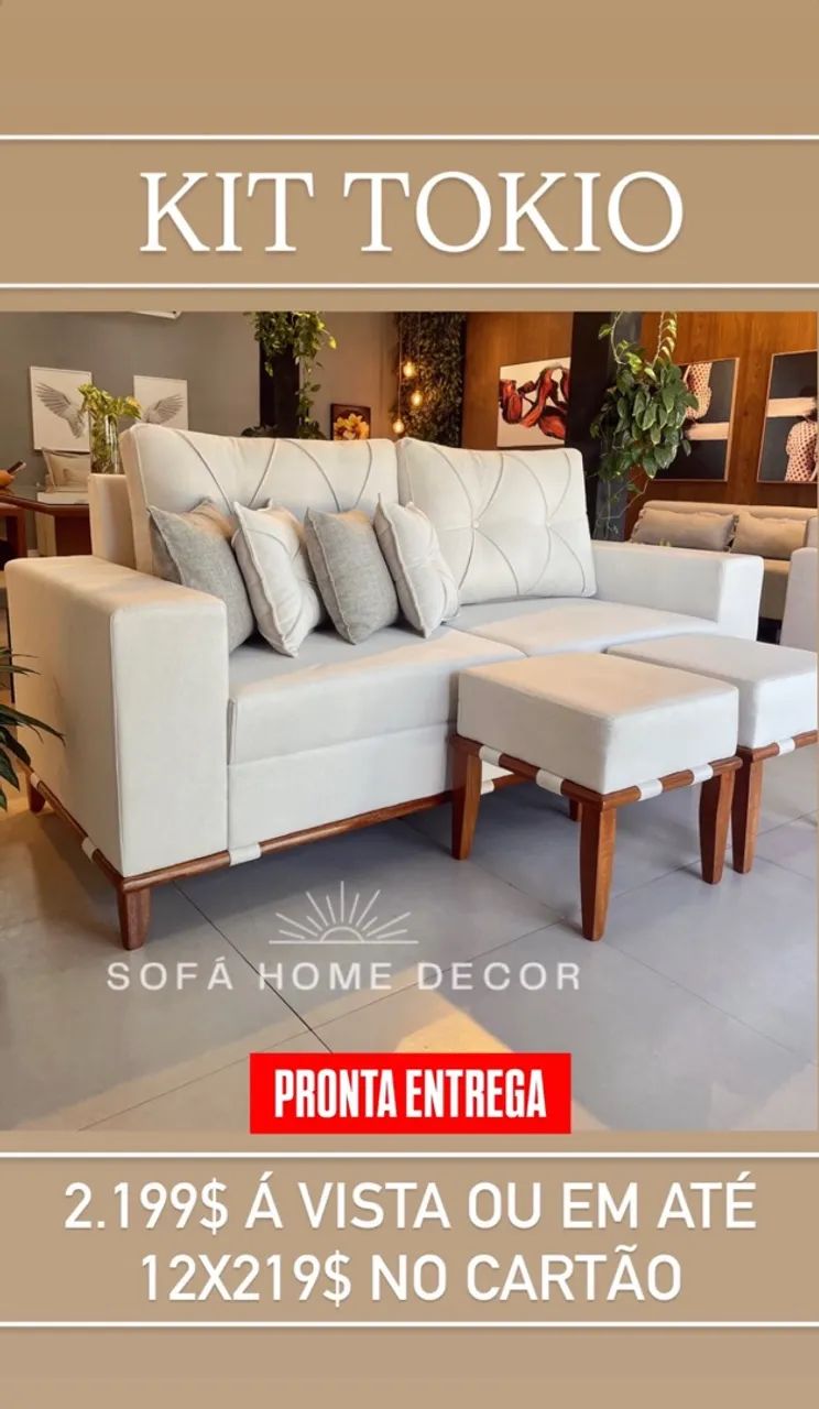 Sofá kit tokio acompanha os 2 puff 