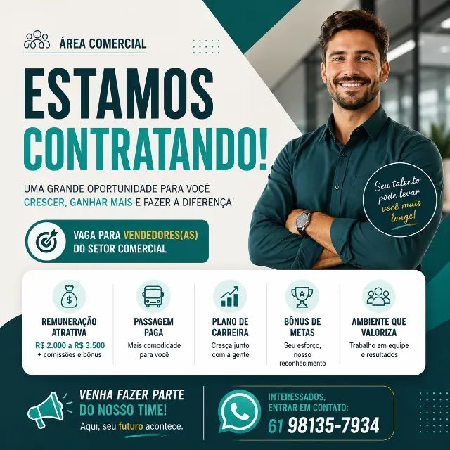 Agente comercial - CONTRATAÇÃO IMEDIATA