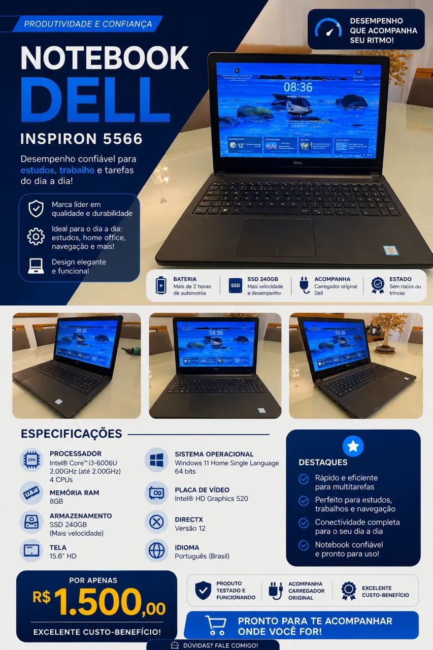 ? NOTEBOOK DELL INSPIRON 5566 - PRONTO PARA USO! ?
