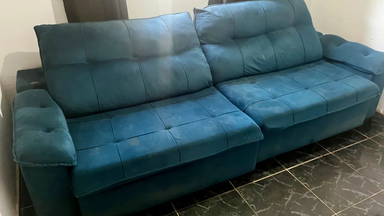 Sofa Suede azul 2 m e 90 de comprimento retrátil e reclinável  - Foto 2